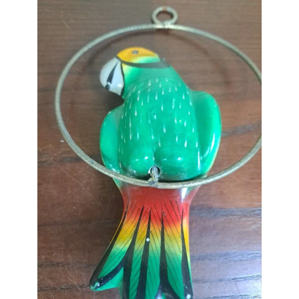 Vintage Mexican Folk Art Pottery Hand Painted Hanging Parrot 6